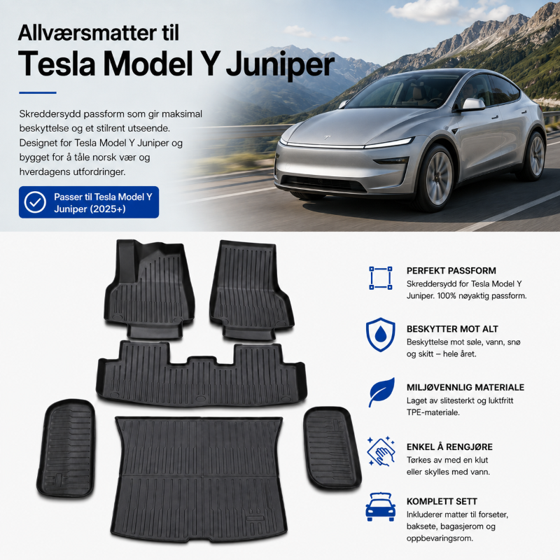 Allværsmatter Tesla Model Y Juniper (2025+) – Komplett sett